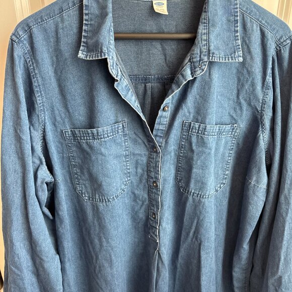 Old Navy Women’s Denim Shirt Dress XXL | Long Sleeve Button Front Casual 2XL - Picture 4 of 5